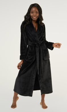 Black Plush Soft Warm Fleece Womens Robe-Robemart.com Womens Robes Long, Womens Robe, Womens Bathrobes, Terry Robe, Plush Robe, Robes For Women, Bath Robes For Women, Soft Robes, Hooded Robe