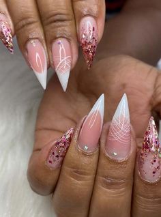 2024 Stiletto Nails, White Stilletos Nails, Pink And White Stiletto Nails, White Stiletto Nails Design, French Stiletto Nails Design, Stiletto Nails Designs Classy, Nails Ideas Stiletto, Cute Stiletto Nails Designs, Stiletto Nails Designs Unique