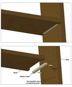 two pictures showing how to build a shelf