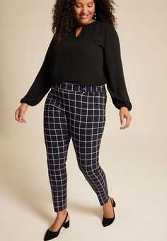 Plus Size Bengaline Mid Rise Windowpane Skinny Pant - Materials & Care:imported - 77% rayon 20% nylon 3% spandex - machine wash Plus Size Work, Maurices Plus Size, List Style, Mid Rise, Bottoms Pants, Favorite Things List, Stitch Fix, Plus Size, Pants