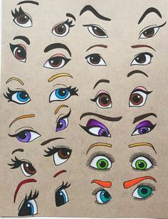 an image of various eyes drawn on paper with colored pencils and marker pens in it