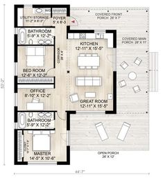 the floor plan for a two bedroom apartment with an attached kitchen and living room area