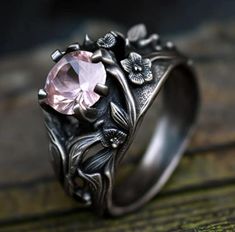 ♦ unique engagement ring set with morganite gemstone,  ♦ made in sterling silver, solid gold or platinum , available with any type of gemstone or diamond, message me for customization ♦ comes in an elegant ring box ♦ Handcrafted in house Cherry Blossom Engagement, Flower Engagement, Twig Engagement Ring, Cute Engagement Rings, Flower Engagement Ring, Magical Jewelry, Dream Engagement Rings, Types Of Gemstones, 판타지 아트