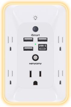 an electrical outlet is shown with the light on