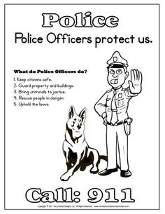 a police officer and his dog are shown in this coloring page