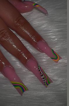 1990 Nails, Curve Nail Designs, Curve Nails Acrylic, Long Acrylic Nails Summer, Acrylic Nail Designs Classy, Colored Acrylic Nails