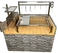 an outdoor grill made out of stone and steel