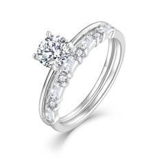 a white gold engagement ring with diamonds on the side