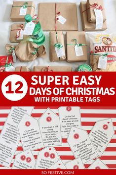 the twelve days of christmas with printable tags and gift bags for kids to make