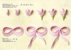 the instructions for how to make paper flowers with ribbon and bowknots are shown