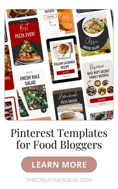 pinterest templates for food bloggers with the text learn more on it