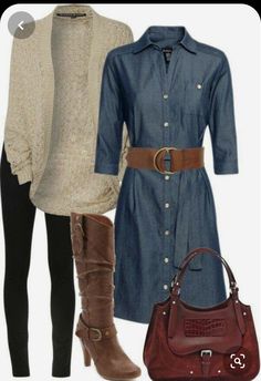 Long Chambray Dress Outfit, Denim Dress Outfit Fall, Minimalisticky Chic, Vestiti In Jeans, Chambray Shirts, Jean Dresses, Looks Jeans, Office Wardrobe, Fall Attire