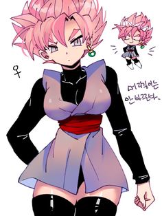 an anime character with pink hair and black stockings