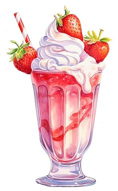 Milkshake Desserts Drawing, Foodie Art