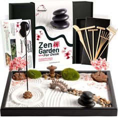 PRICES MAY VARY. TAKE A BREAK FROM STRESS: Enjoy some zen meditation time with this mini zen garden for desk. You can use the rake and tools to create soothing patterns or stunning sand art. GET MORE: This oasis mini sand tray therapy kit includes a large sand tray (12 x 8 x 0.5 in), 14 accessories, and a variety of rakes, tools and some extra zen sand in case you need it. INSPIRED CHRISTMAS GIFT: Surprise your loved ones with this zen garden for desk as a Christmas gift. It is a unique and thou Gardening Kit Gift, Zen Office Decor, Office Desk Decorations, Japanese Room Decor, Sand Tray Therapy, Zen Sand Garden, Sand Garden, Miniature Zen Garden, Sand Tray