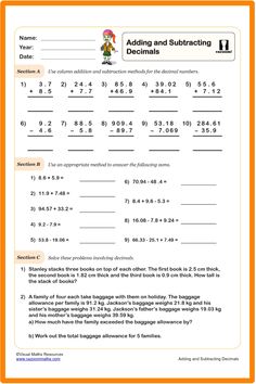 addition and subtracing worksheet for students