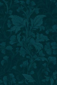 a dark green wallpaper with leaves and vines on the back ground, in shades of teal