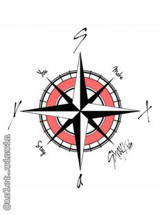 a black and red compass on a white background with the words, i love you in cursive writing