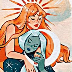 a painting of a woman holding an alien in her arms