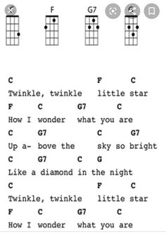 guitar chords with the words twinkle, twinkle and little star