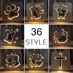 the light up dog's paw and heart symbol is shown in different stages of lighting