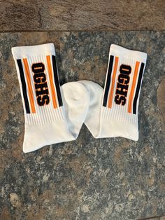 Custom Cheer / School Spirit Socks are high quality and made to order.  Can be done in youth and adult sizes for any school or team! Disclaimer:  All sales final as these are custom made to order. One design printed on side of each sock.  Cannot guarantee color match. Cheer Socks Cheerleading, Cheer Socks Vinyl, White Cotton School Socks, White Cotton Sports Socks, White Sports Socks With Letter Print, White Casual Socks For Sports Events, Casual White Socks For Sports Events, Casual White School Socks, Sporty Cotton Socks With Letter Print