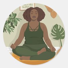 Beautiful black curvy woman is meditating at home. She is relaxed and calm. She loves herself and loves the world around. She is beautiful externally and internally. The drawing is full of light, warmth and peace. Black Woman Meditating, Woman Meditating, Style Classic, Round Stickers, Female Art, Boho Style, Craft Party, Boho Fashion, Classic Style