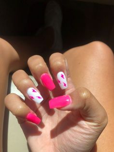 August 2023 Nail Designs, French Tip With Silver Glitter, Spring Western Nails, Pink French Tip Nails Acrylics, Nails Lightning Bolt, Preppy Acrylic Nails, French Tip With Silver, Preppy Nail Ideas