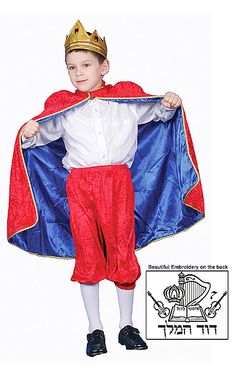 a young boy wearing a red and blue costume