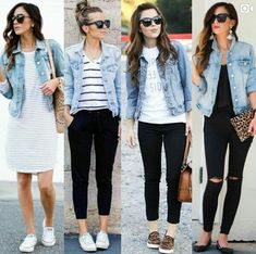 Jaqueta jeans How To Wear Denim Jacket, Spring Denim Jacket, Casual Chique Stijl, Denim Outfits, Leopard Print Shoes, Print Shoes