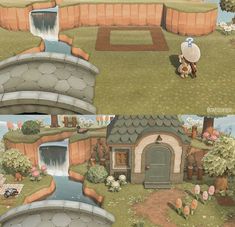 there are two pictures of the same house in animal crossing, and one has a dog on it