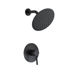 a black shower faucet with thermostaer and hand shower head