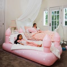 Sleepover Beds - Pink Castle, 2 Pack - FUNBOY Pink Pool Floats, Sleepover Bed, Fancy Bed, Sleepover Beds, Kids Sleepover, Hosting Ideas, Holiday Hosting, Pink Castle, Inflatable Bed