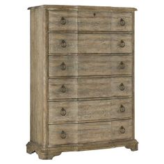 a wooden dresser with four drawers and two doors