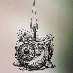 a drawing of a candle with an eye inside