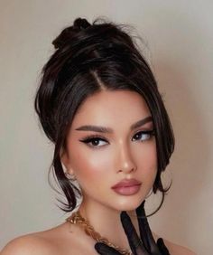 Follow for more inspiration & hairstyle ideas Updo With Hair In Face, Glam Makeup Dark Hair, Makeup Idea For Wedding Guest, Glam Makeup Wedding Guest, Hair Up For Wedding Guest, Soft Glam Graduation Makeup, Makeup Ideas Wedding Guest, Wedding Makeup Dark Hair