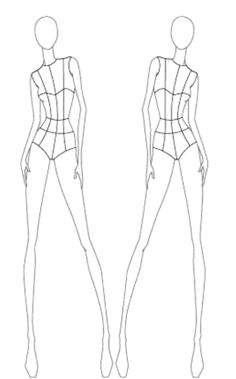 the front and back view of a woman's bodysuit, which is drawn in two