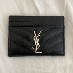 Authentic Saint Laurent Card Holder Calfskin Leather 5 Card Slots Lightly Used And In Excellent Condition Used Maybe 3 Times Comes With Box And Dust Bag Price Is Firm Saint Laurent Card Holder, Ysl Card Holder, Saint Laurent Accessories, Rebecca Minkoff Mac, Key Card Holder, Christmas Wishlist, Silver Hardware, Card Slots, Calf Skin