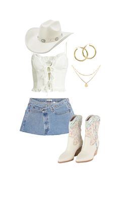 Sam Barber Concert Outfit, Cute Country Festival Outfits, Zb Concert Outfits, Cute Zach Bryan Concert Outfits, White Country Concert Outfit, Denim Top White Skirt, Biker Theme Outfit, Bryan Adams Concert Outfit, Nashville Outfits Aesthetic