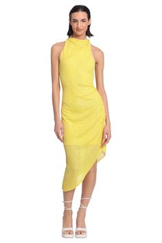 Sylvana is a summer sunshine midi in bright yellow Elizabeth sequins. We adore her asymmetric hem, ruched waist line and flattering sleeveless high neckline! , women's dress, Women, verishop, Yellow, Halter, Sheath Missy Dresses, Summer Sunshine, Column Gown, Polyester Dress, Size 8 Dress, Dress Size Chart, Dress Size Chart Women, Hem Dress, Asymmetrical Dress