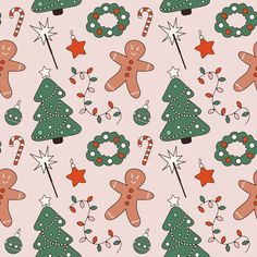 Christmas Day Elements Fabric - ineedfabric.com Christmas Fabric Pattern, Christmas Day Aesthetic, Christmas Prints And Patterns, Christmas Textiles, Holiday Collage, Cute Christmas Pattern, Seamless Prints, Christmas Wallpaper Ipad, Christmas Lockscreen