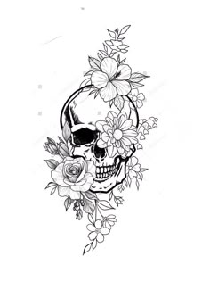 a skull and flowers tattoo design