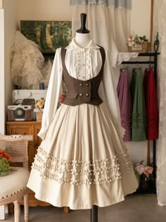 This price includes a waistcoat only, others are not included.   	 		 			Size 			S 			M 			L 			XL 			2XL 		 		 			Waist 			70 			76 			80 			88 			94 		 		 			Full Length 			49 			50 			51 			52 			53 White And Brown Dress, Fantasy Waistcoat, Victorian Waistcoat Women, Medieval Style Brown Overbust Corset, Brown And White Dress, Brown Tailored Vintage Vest, 1700s Waistcoat, 1880s Dress, Cottage Core Dresses