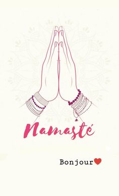 two hands are holding each other with the words namaste on their palms and hearts