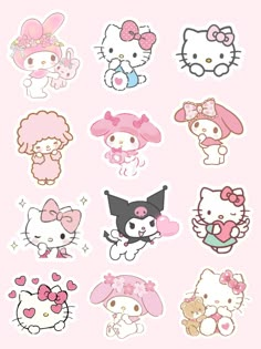 hello kitty stickers on a pink background