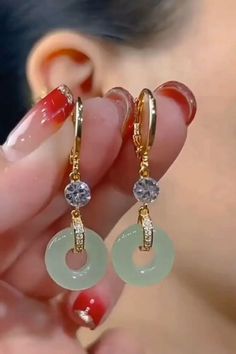 Peace Buckle Faux Jade Decor Dangle Earrings Elegant Simple Style Trendy Female Ear Ornaments Daily Casual Jade Decor, Jewelry Inspo Earrings, Asian Earrings, Drop Earrings Diy, Jade Accessories, Hip Jewelry, Honey Jewelry, Diy Earrings Easy, Diy Wire Earrings