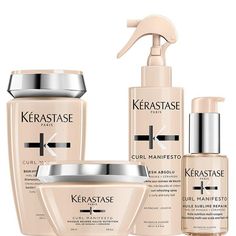 This set includes Bain Hydration Douceur 8.5oz Masque Beurre Haute Nutrition 6.8oz Spray Refresh Absolu 6.4oz Huile Sublime Repair 1.77oz * Note: products sent in their individual packaging. Kerastase Hair, Hair Care Kit, Shampoo For Curly Hair, Hair Kit, Curly Hair Types, Moisturizing Toner, Coily Hair, Curly Hair Routine, Afro Hair