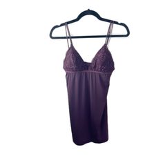 Short Nightie With Contrasting Lace Detail And Adjustable Dual Straps And Removable Pads. Product Details: Color: Purple Size: Xs Fabric: 84% Polyamide 14% Elastane Condition: Nwot Approx Measurements Laying Flat: Pit To Pit: 12” Length: 28” - Adjustable Straps Smoke Free Home. Please, Feel Free To Ask Any Questions Fitted Sleepwear With Built-in Bra For Lounging, Fitted Seamless V-neck Sleepwear, Fitted Camisole With Lined Body For Loungewear, Fitted Slip With Built-in Bra For Night, Fitted Sheer Sleepwear For Loungewear, Fitted Camisole With Built-in Bra For Bedtime, Fitted Bra-friendly Loungewear, Fitted Lace Slip For Loungewear, Fitted Cami Sleepwear With Built-in Bra