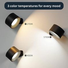 three different types of wall lights are shown in this graphic above which is the same type of light