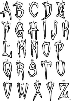 the alphabet is drawn with black ink